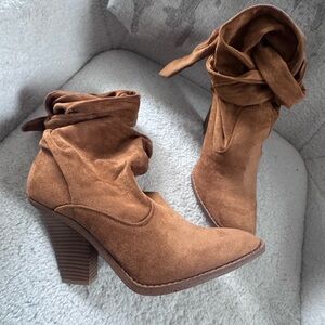 JustFab Tan Suede Ankle Booties